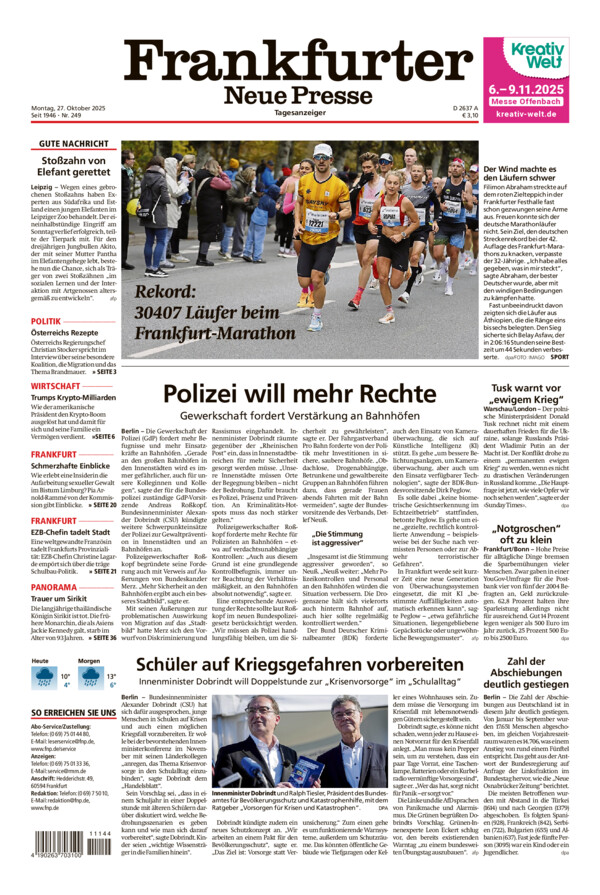 Frankfurter Neue Presse vom Montag, 27.10.2025