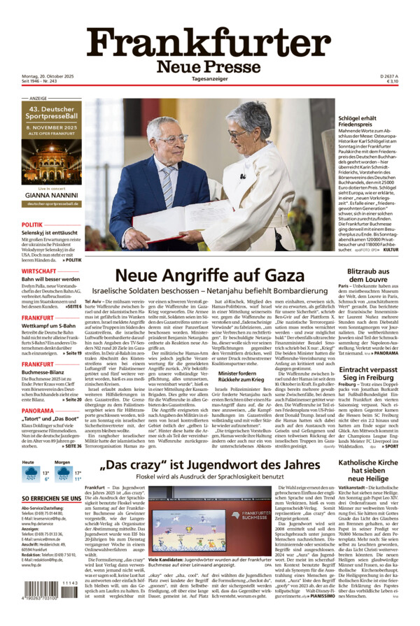 Frankfurter Neue Presse vom Montag, 20.10.2025