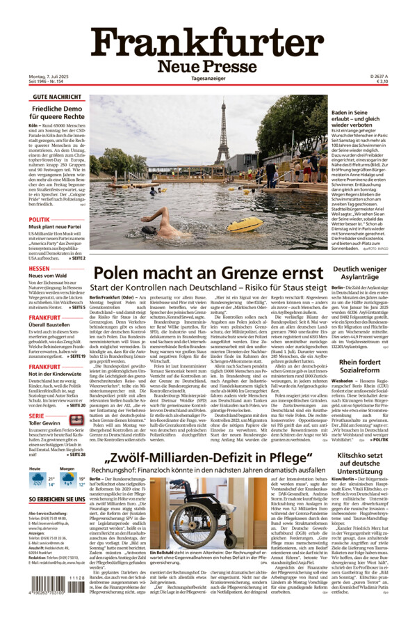 Frankfurter Neue Presse vom Montag, 07.07.2025