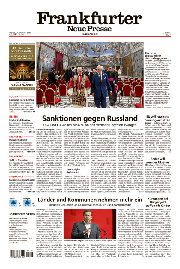 Frankfurter Neue Presse vom Freitag, 24.10.2025