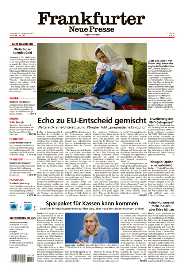 Frankfurter Neue Presse vom Samstag, 20.12.2025