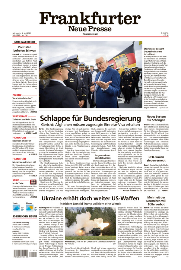 Frankfurter Neue Presse vom Mittwoch, 09.07.2025
