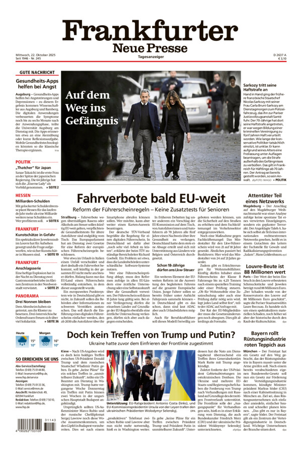 Frankfurter Neue Presse vom Mittwoch, 22.10.2025