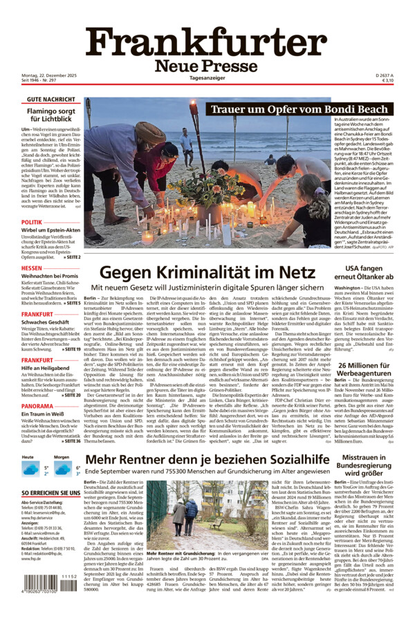 Frankfurter Neue Presse vom Montag, 22.12.2025