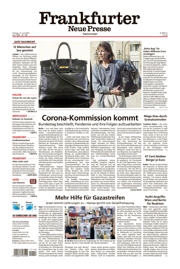 Frankfurter Neue Presse vom Freitag, 11.07.2025