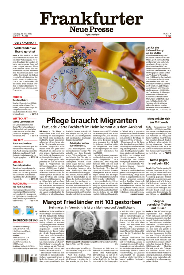 Frankfurter Neue Presse vom Samstag, 10.05.2025