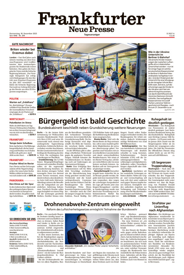 Frankfurter Neue Presse vom Donnerstag, 18.12.2025