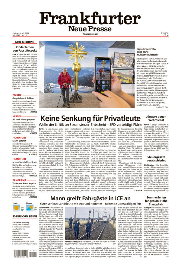 Frankfurter Neue Presse vom Freitag, 04.07.2025