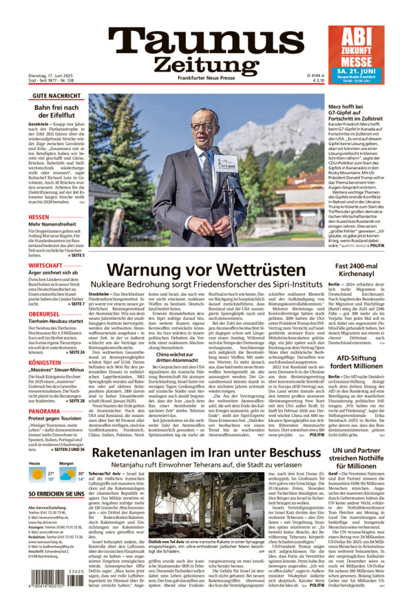 Taunus Zeitung vom Dienstag, 17.06.2025