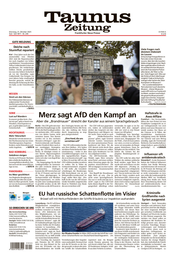 Taunus Zeitung vom Dienstag, 21.10.2025
