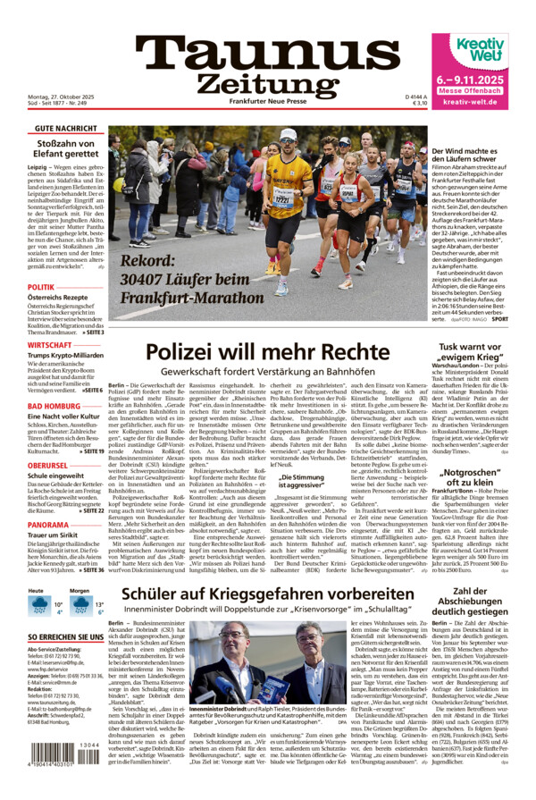 Taunus Zeitung vom Montag, 27.10.2025
