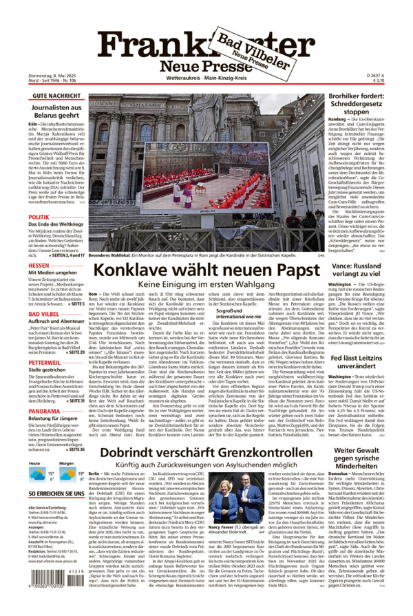 Bad Vilbeler Neue Presse vom Donnerstag, 08.05.2025