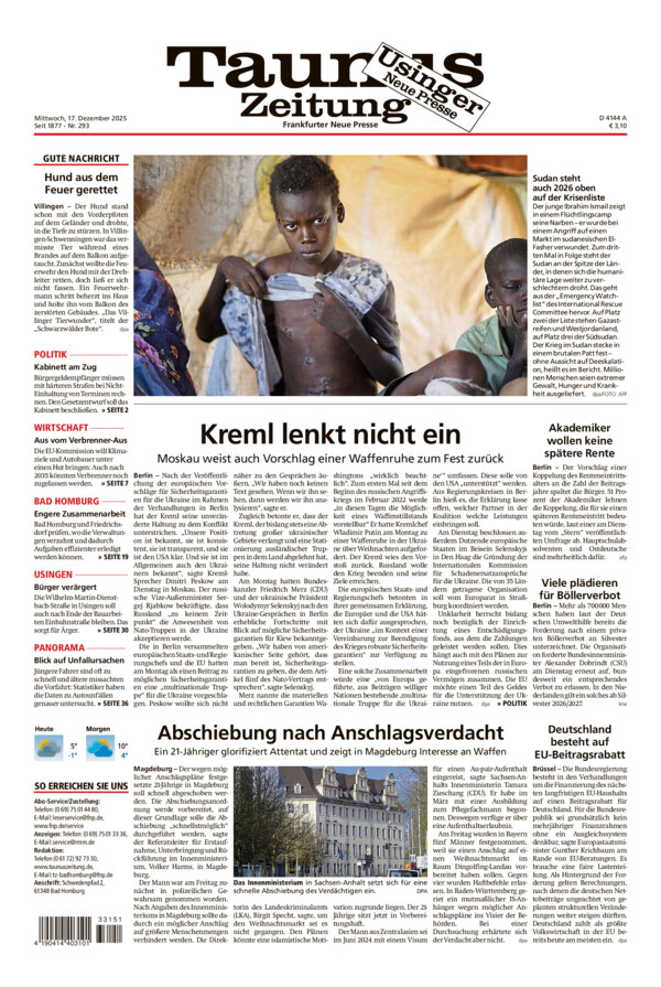 Usinger Neue Presse vom Mittwoch, 17.12.2025