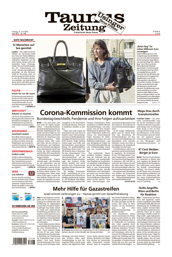 Usinger Neue Presse vom Freitag, 11.07.2025