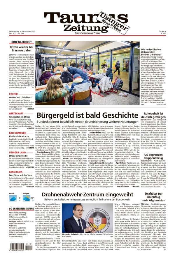 Usinger Neue Presse vom Donnerstag, 18.12.2025