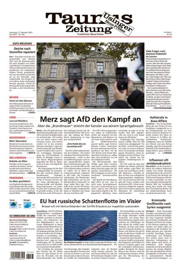 Usinger Neue Presse vom Dienstag, 21.10.2025