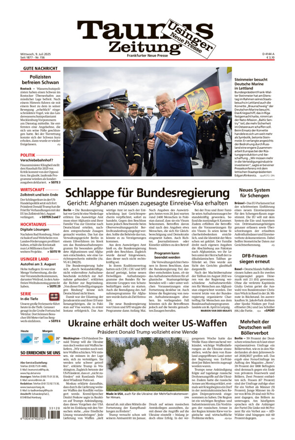 Usinger Neue Presse vom Mittwoch, 09.07.2025