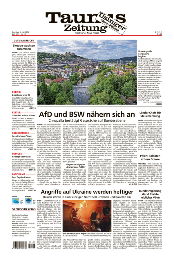 Usinger Neue Presse vom Samstag, 05.07.2025