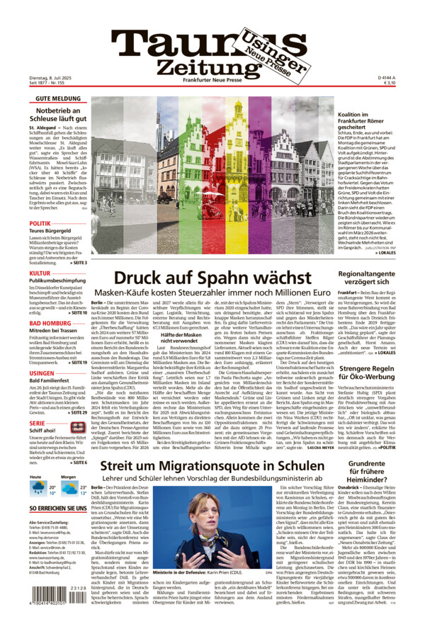 Usinger Neue Presse vom Dienstag, 08.07.2025