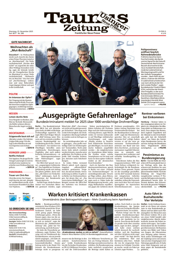 Usinger Neue Presse vom Dienstag, 23.12.2025