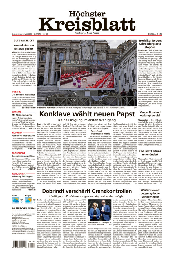 Höchster Kreisblatt vom Donnerstag, 08.05.2025