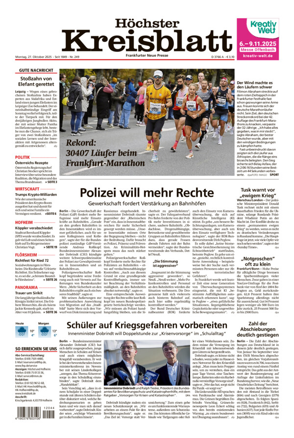Höchster Kreisblatt vom Montag, 27.10.2025