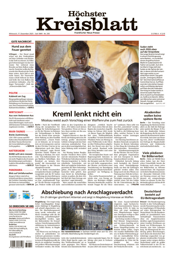 Höchster Kreisblatt vom Mittwoch, 17.12.2025