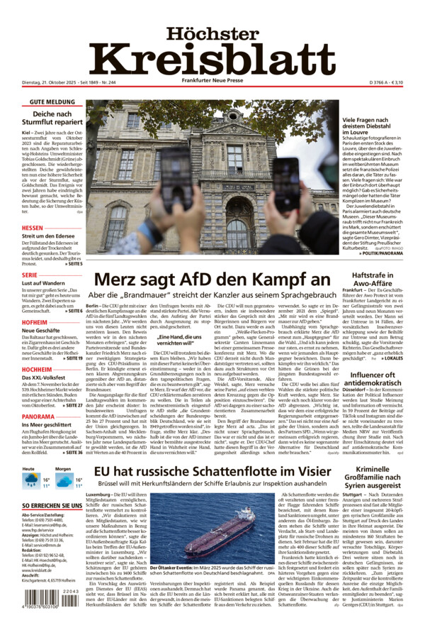 Höchster Kreisblatt vom Dienstag, 21.10.2025