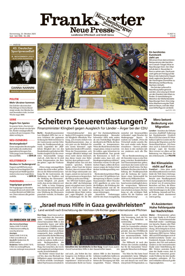 Neu-Isenburger Neue Presse vom Donnerstag, 23.10.2025